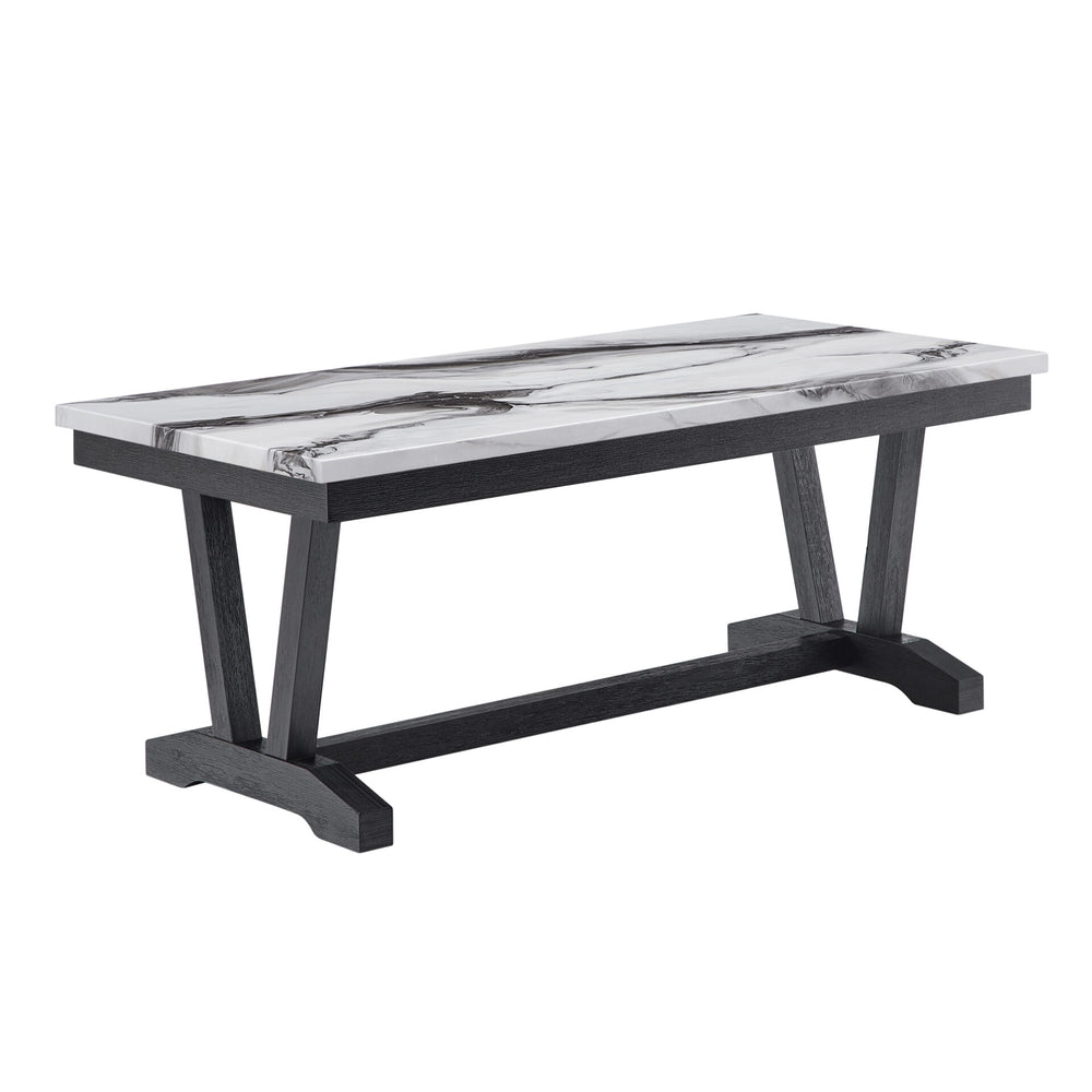English Elm Paula Faux Marble Top Coffee Table with Sculptural Double Pedestal Base for Living Rooms B201P411479
