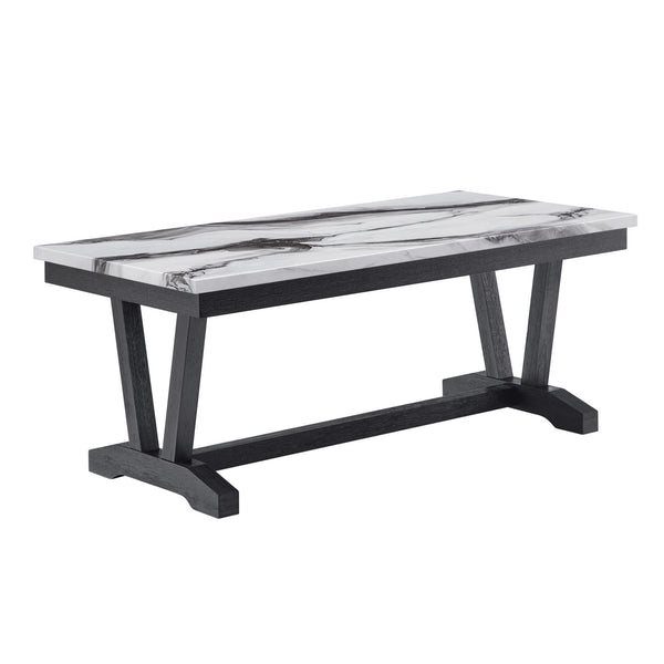English Elm Paula Faux Marble Top Coffee Table with Sculptural Double Pedestal Base for Living Rooms B201P411479