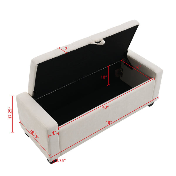 English Elm 48" Tufted Chenille Storage Bench Diamond Stitched Lift Top Seat for Bedroom Entryway Beige W2671P386665