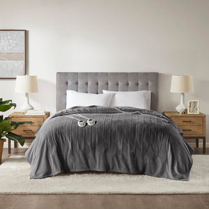 JLA Home Serta - Blanket Plush Heated Throw with 10 Heat Settings, Dual-Zone Control, Auto Shut-Off, Machine Washable Dark Grey ST54-0085