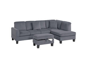 English Elm 3pc Corduroy Sectional Sofa Set with RAF Chaise, Storage Ottoman & Accent Pillows for Cozy Living Dark Gray 20 L x 13 W x 30 H B011S01763
