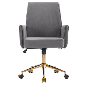 English Elm Mid-back Striped Fabric Office Chair with Gold Base Ergonomic Memory Foam Lumbar Gray W2311P420443