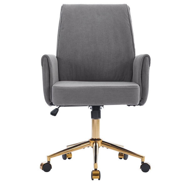 English Elm Mid-back Striped Fabric Office Chair with Gold Base Ergonomic Memory Foam Lumbar Gray W2311P420443