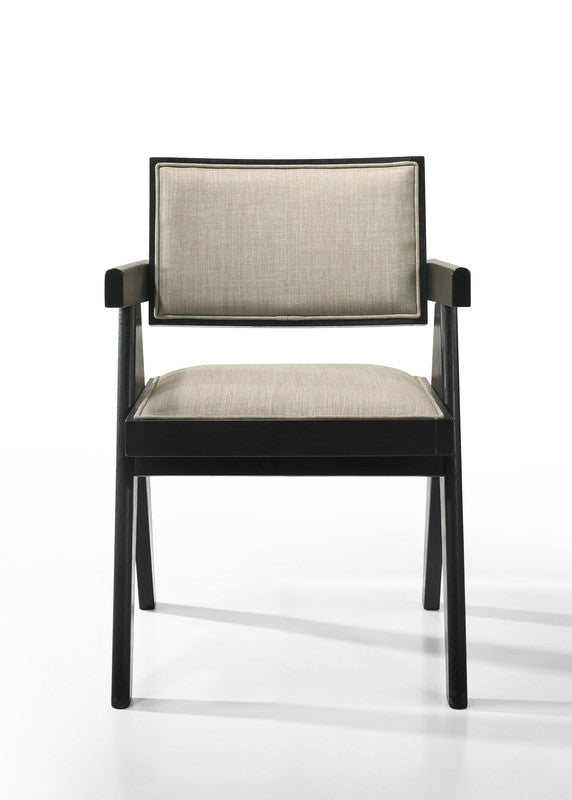 English Elm Jacopo Upholstered Arm Chair and Console Table Set Pedestal Base Ebony Wood B2749S00297