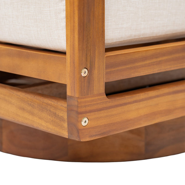 English Elm Christopher Knight Home® - Tanah 360° Outdoor Swivel Lounge Chair in Teak Finish with Plush Beige Cushions — Stylish Patio Comfort N775P361825T