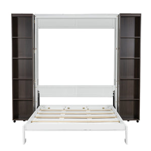 English Elm Queen Murphy Wall Bed with Hydraulic Lift and Push Pull Cabinet Storage Unit Espresso LP000381AAP