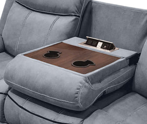 English Elm Zubaida Velvet Recliner Sofa with USB Ports, Drop‑Down Table & Storage Drawer, Pocket Coil Comfort Gray 86 L x 31 W x 26 H B2726P253084