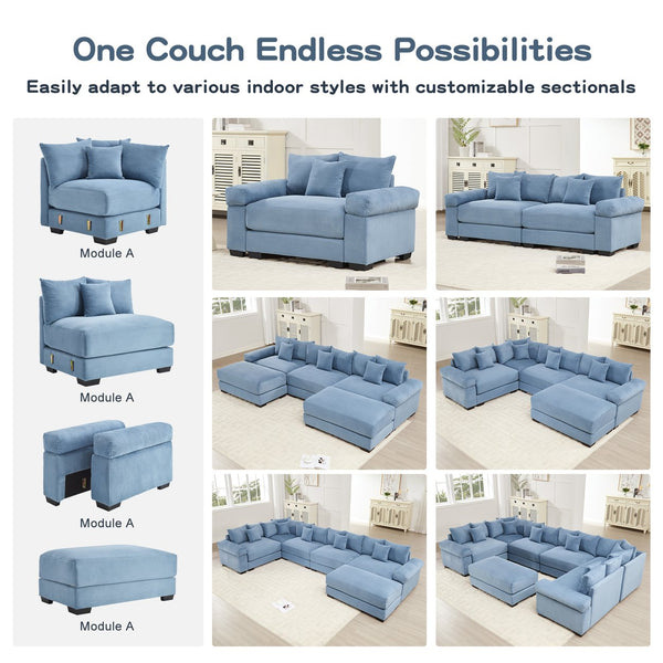 English Elm 82.6" Oversized Modular L-Shape Sectional Couch - Soft Corduroy, Deep Seating, Ergonomic Design & Ottoman W714S01348