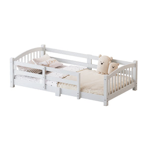 English Elm Twin Montessori Floor Bed Solid Pine Frame with Safety Guardrails for Kids Bedroom White N733P400298K