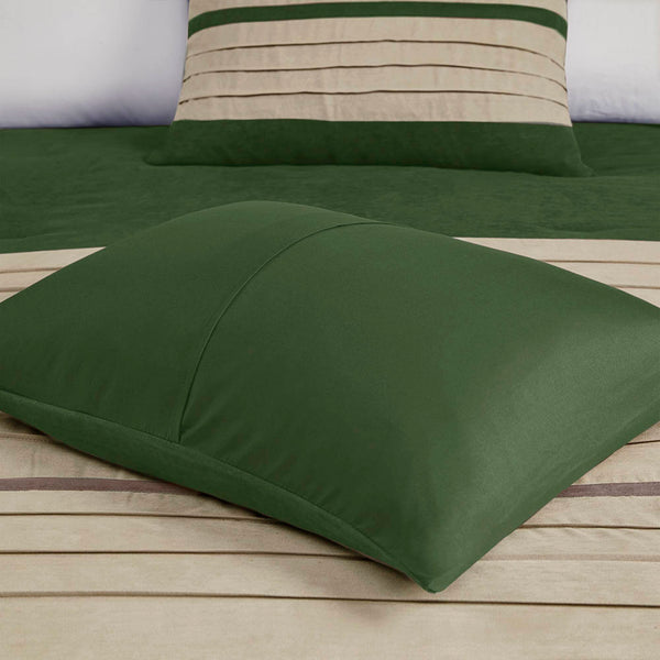 JLA Home Madison Park - 7 Madison Park Palmer Faux Suede Comforter Ensemble in Green & Beige — Plush Pieced Stitching, Machine Washable, Layered Look 92 L x 104 W x 1.5H MP10-7489