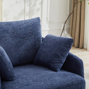 English Elm 40.55"w Oversized Round Swivel Accent Chair Chenille Upholstered Cozy Club Lounge Seating Navy W1298P248774