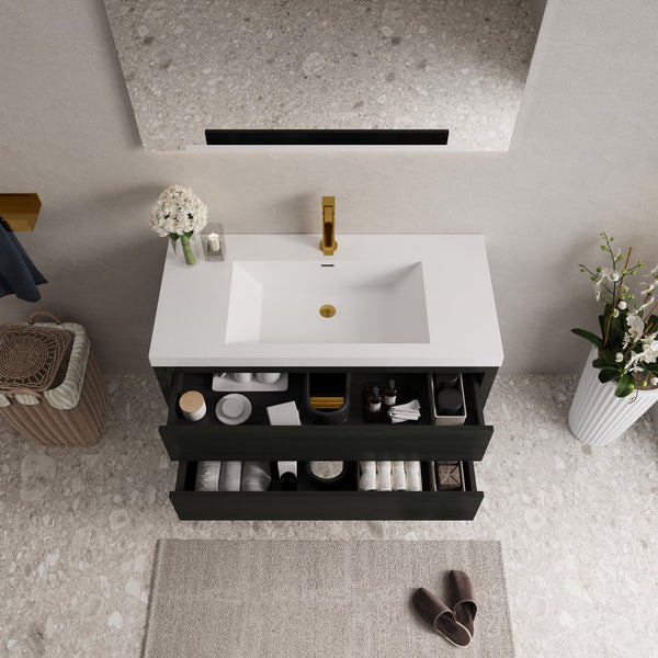 English Elm 42" Floating Wall Mount Bathroom Vanity Espresso Wood Soft Close Drawers Resin Basin Espresso W1920P414544