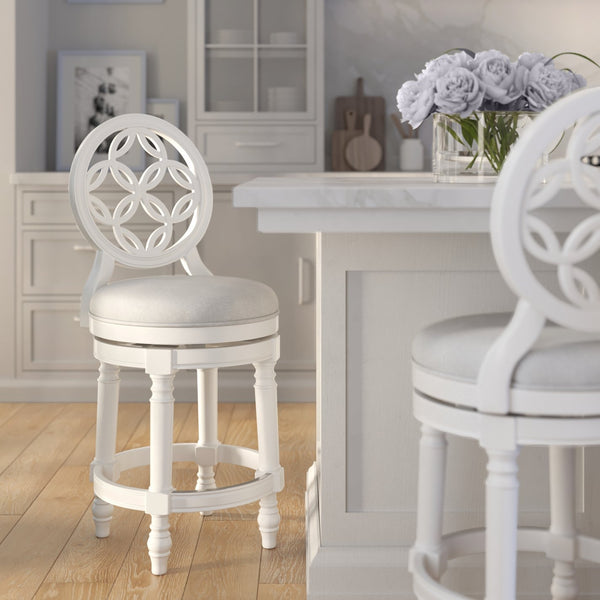 English Elm 26" Solid Wood Swivel Counterstool High Back Faux Leather Seat for Kitchen Island White B2751P436474