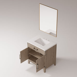 English Elm Grey Oak Single Bath Vanity With Cultured Marble Top & Mirror - Modern Style, Durable Storage Solution B2731S01458