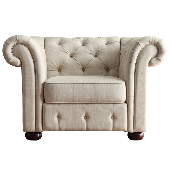 Homelegance By Top-Line Pietro Tufted Scroll Arm Chesterfield Chair Beige Linen