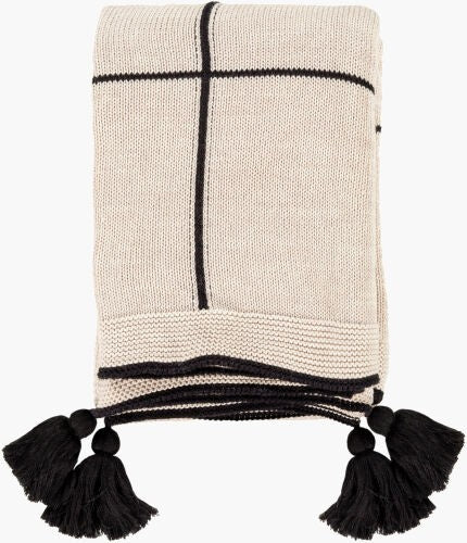 Surya Fleck Cozy Knitted Cotton Throw 50"W X 60"L - Stylish Flecked Design For Your Home Décor Needs Beige Cotton Fck1002-5060