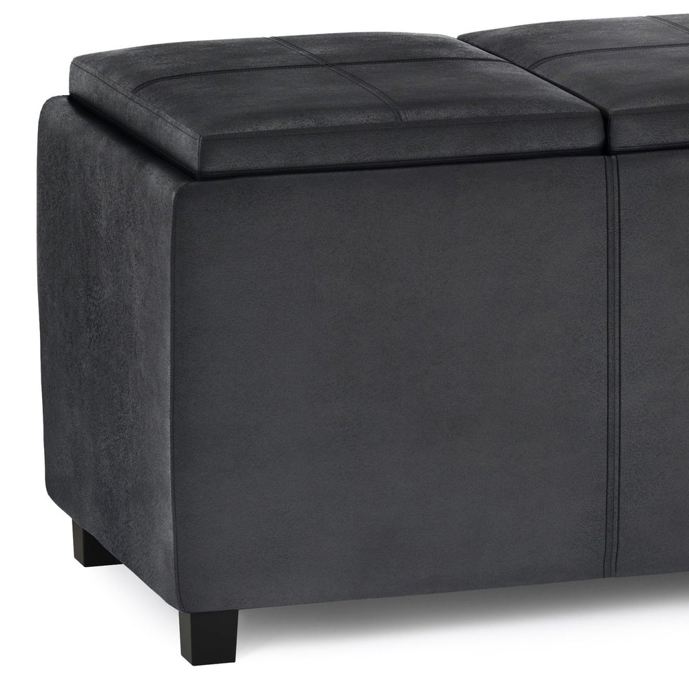 English Elm Avalon Storage Ottoman - Stylish Distressed Black Faux Leather With Hidden Storage & Trays B136P158252