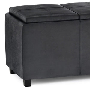 English Elm Avalon Storage Ottoman - Stylish Distressed Black Faux Leather With Hidden Storage & Trays B136P158252