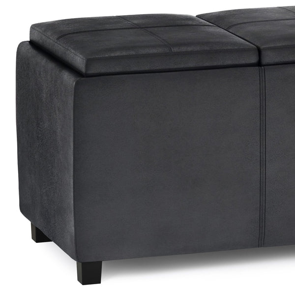 English Elm Avalon Storage Ottoman - Stylish Distressed Black Faux Leather With Hidden Storage & Trays B136P158252