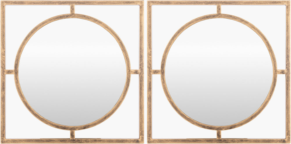 Surya Frances Hand-painted 18" Metal Mirror - Unique Modern Decor For Walls, Versatile Orientation & Style Frame, Gold Iron Fcs001-set