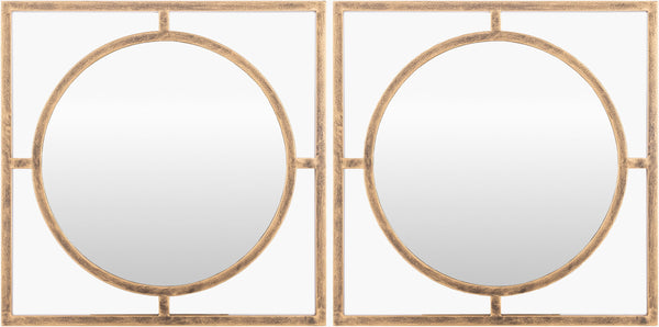 Surya Frances Hand-painted 18" Metal Mirror - Unique Modern Decor For Walls, Versatile Orientation & Style Frame, Gold Iron Fcs001-set