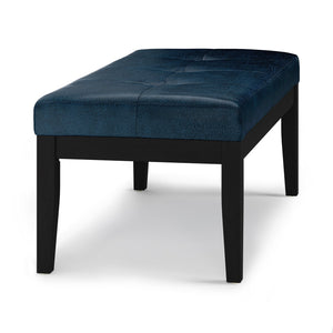 English Elm Lacey Tufted Ottoman Bench - Distressed Dark Blue Vegan Leather For Stylish Home Seating & Decor B136P159208