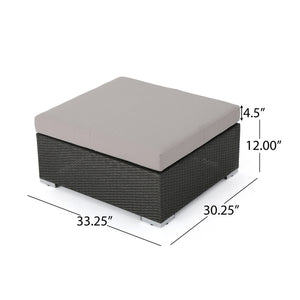 English Elm Christopher Knight Home® - SANTA SANTA ROSA Ottoman with Water-Resistant Cushion, Aluminum Frame, Faux Rattan Outdoor Seating Grey+Silver 57546.00ALUGRY