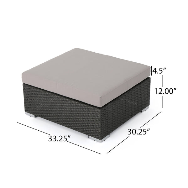 English Elm Christopher Knight Home® - SANTA SANTA ROSA Ottoman with Water-Resistant Cushion, Aluminum Frame, Faux Rattan Outdoor Seating Grey+Silver 57546.00ALUGRY