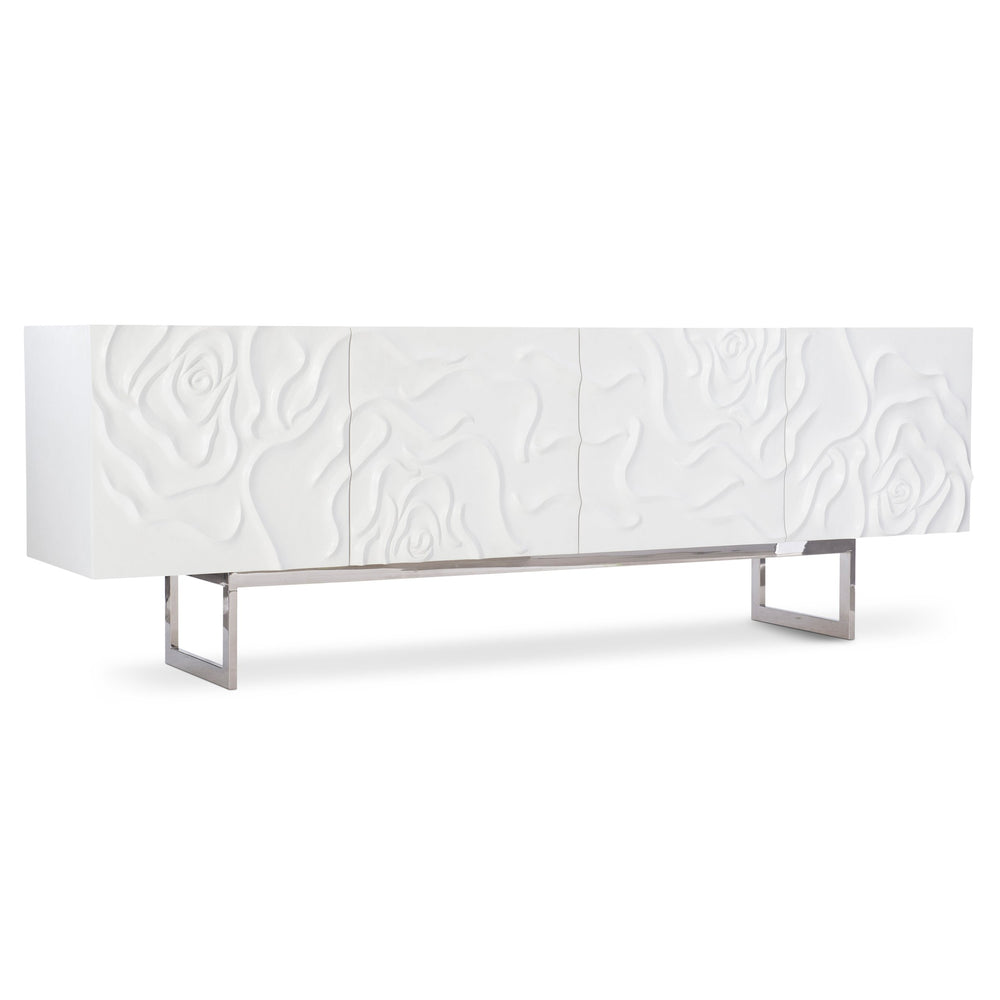 Bernhardt Bernhardt Penrose Credenza With Floral Plaster Fronts, Polished Stainless Base, Soft-Close Storage (96) 301870