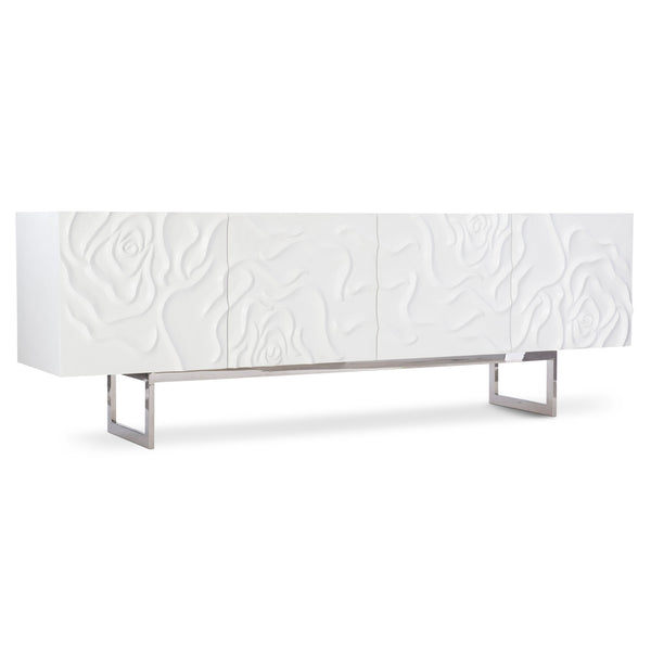 Bernhardt Bernhardt Penrose Credenza With Floral Plaster Fronts, Polished Stainless Base, Soft-Close Storage (96) 301870