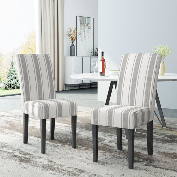 English Elm Christopher Knight Home® - DINING Chair with Plush Fabric Upholstery, Rubberwood Legs, Contemporary Minimalist Comfort and Style Grey Stripe 60162.00GRYLNN