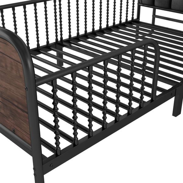 English Elm Twin Solid Wood Platform Bed with Guardrail for Kids, Low-Profile Sturdy Pine Frame, Safe Sleep Solution Black 45.87 L x 17.72 W x 11.22 H W2593P337457