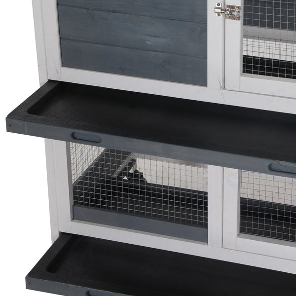 English Elm Pawhut Two Story Fir Wood Indoor Rabbit Hutch on Casters with Sliding Tray W2225P229225