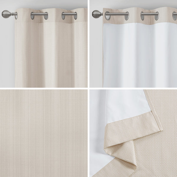 JLA Home Madison Park - Basketweave Room-Darkening Curtain Panel Pair with Thermal Foam Backing, Grommets, OEKO-TEX Safe Ivory MP40-7922