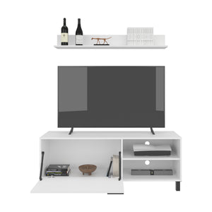 English Elm Bryce Modern TV Stand White - Two-Door Cabinet, Open Shelves, Sturdy MDF, Fits TVs up to 65" B200P335386