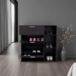 English Elm Shoe Storage Cabinet with 2 Doors 1 Drawer 3 Shelves — Slim Engineered Wood Organizer, Wengue Finish Black 43.31 L x 32.28 W x 5.91 H B097P395878