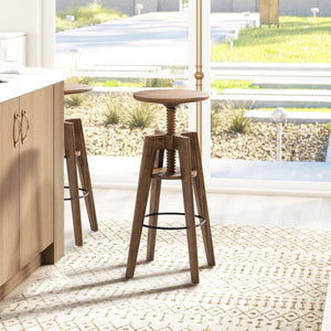 English Elm Jennifer Taylor Home - Spencer Oak Adjustable Bar Counter Stool in Walnut Brown — Minimalist Scandinavian Design, Durable Solid Wood, Ergonomic Footrest B2719P252308
