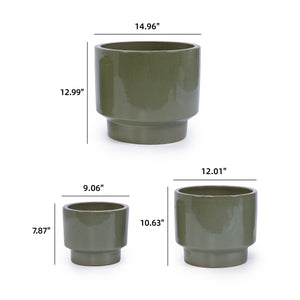 English Elm 3 Pieces Ceramic Flowerpot Set - Handcrafted Antique Light Green Planters For Stylish Spaces W3273P321545