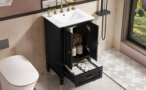 English Elm 20" Bathroom Vanity with Sink Modern MDF Cabinet with Ceramic Top, Drawer, Magnetic Door Stopper Black N725P195132B