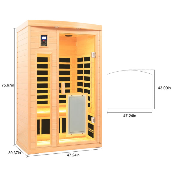 English Elm Low Emf Two Person Hemlock Far Infrared Sauna with Glass Door Heating Panels W632P501517