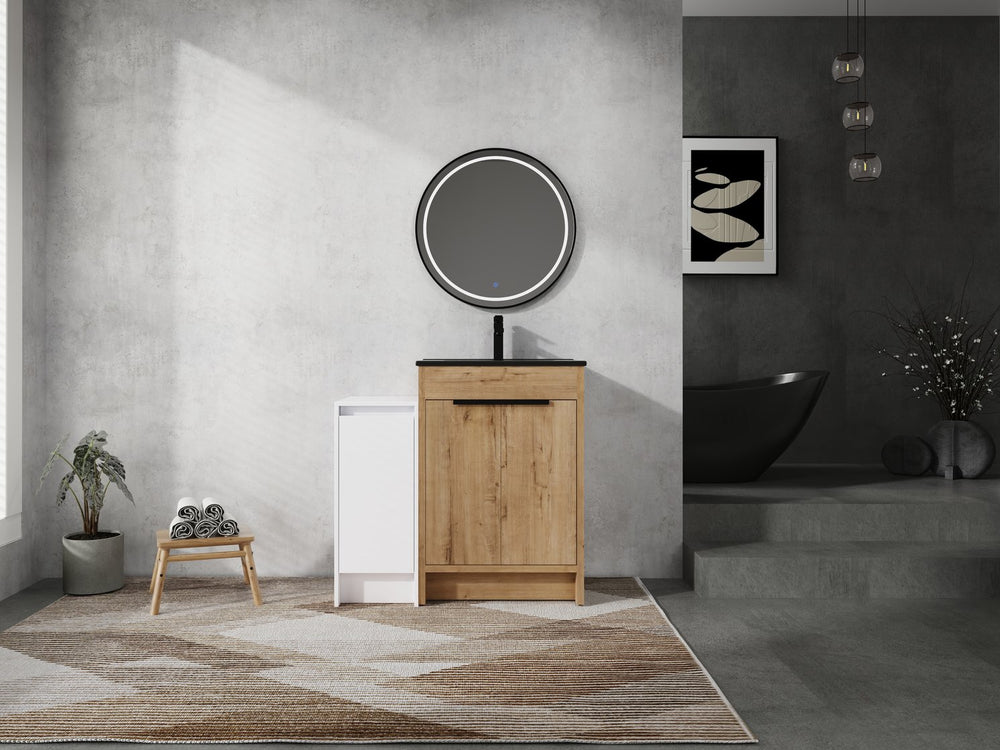 English Elm 36 Inch Freestanding Bathroom Vanity With Black Ceramic Sink & Soft-Close Doors For Modern Spaces W999S00308
