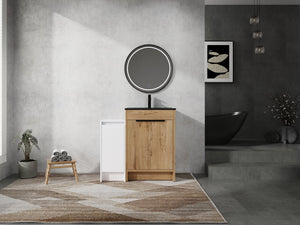 English Elm 36 Inch Freestanding Bathroom Vanity With Black Ceramic Sink & Soft-Close Doors For Modern Spaces W999S00308