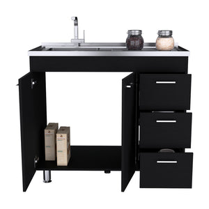 English Elm Utility Sink Cabinet with Enclosed Storage in Matte Black for Modern Kitchen Spaces B092S00269