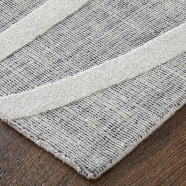 Feizy Rugs Peconic Handcrafted Wool Area Rug - Modern Geometric Design With High-low Pile For Any Space Gray,Ivory Wool T23t8009ivyblkf00