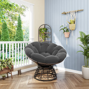 English Elm Comfortable Rattan Papasan Swivel Chair Overstuffed Cushion Bohemian Lounge Seating W640P443551