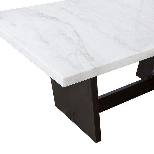 English Elm Maroney Rustic Espresso Oak Base with White Marble Top Dining Table, Sleek Retro Silhouette, 72" L B062P375505