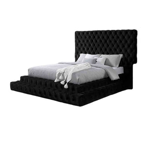 English Elm Contemporary Gray Flannelette King Bed Tufted Tall Headboard Glam Platform Frame Black B2741S00814