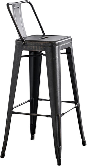 English Elm Modern Lightweight Metal Barstools Set Of 2 – Distressed Black Bucket Back Design For Stylish Comfort B347P349388