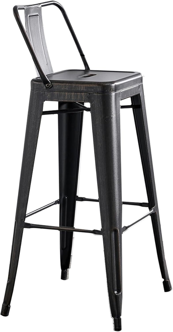 English Elm Modern Lightweight Metal Barstools Set Of 2 – Distressed Black Bucket Back Design For Stylish Comfort B347P349388