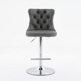 Swivel PU Leather Barstools, Adjustable Seat Height 25-33 Inch, Chrome Base, Comfortable Tufted Backs, Beige, Set of 2